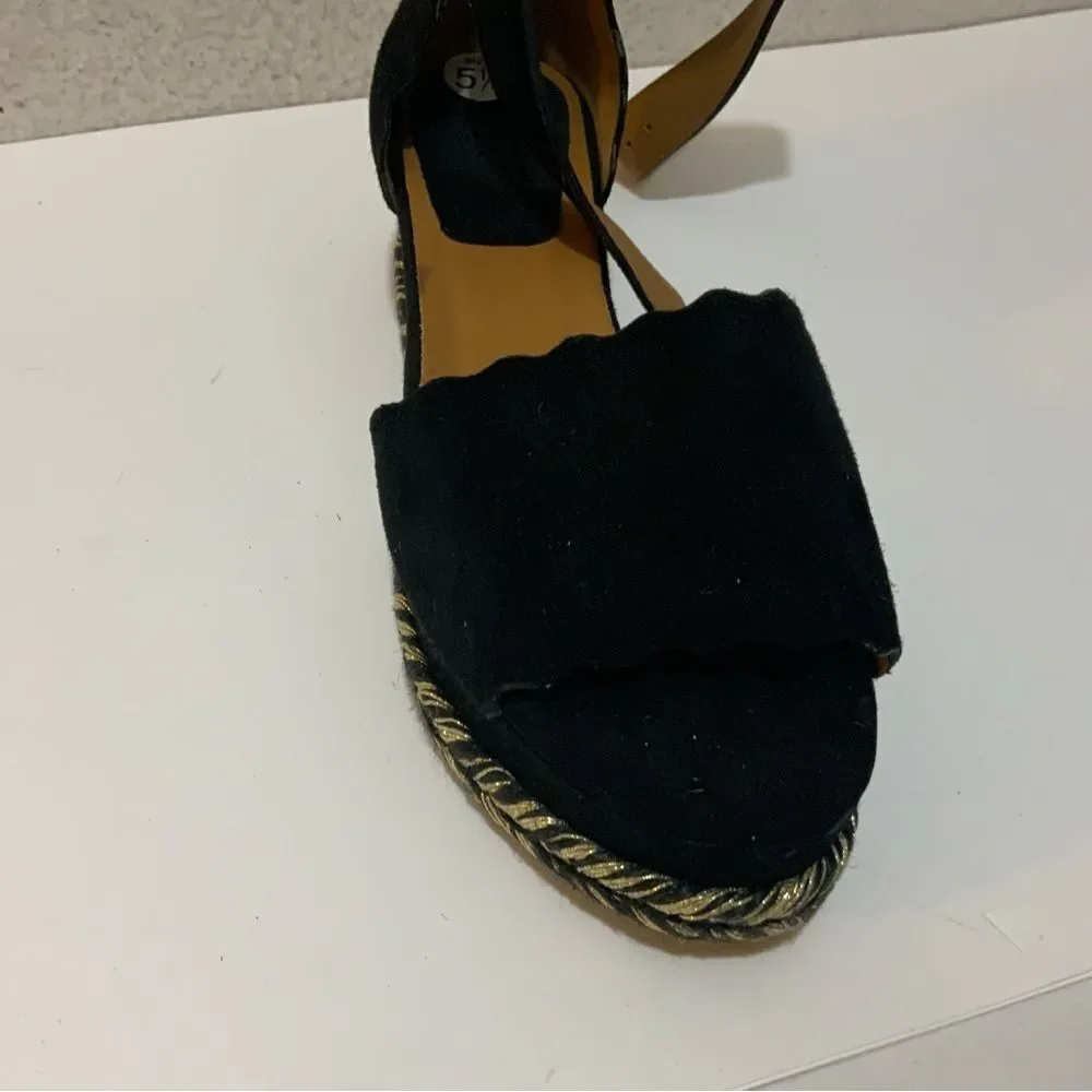 Chloe Black Suede Lauren Espadrille Wedge Sandals Size 36